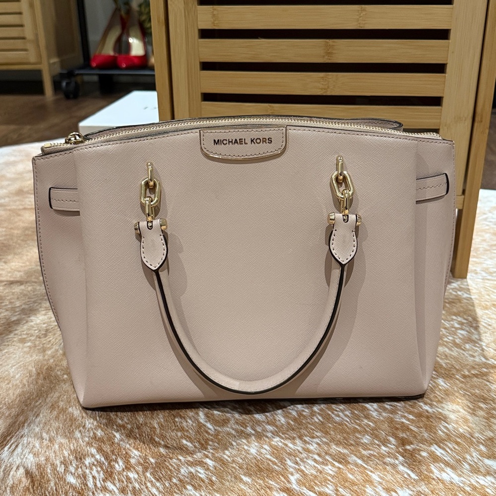 Michael Kors Rochelle Saffiano Leather Satchel in Light Pink